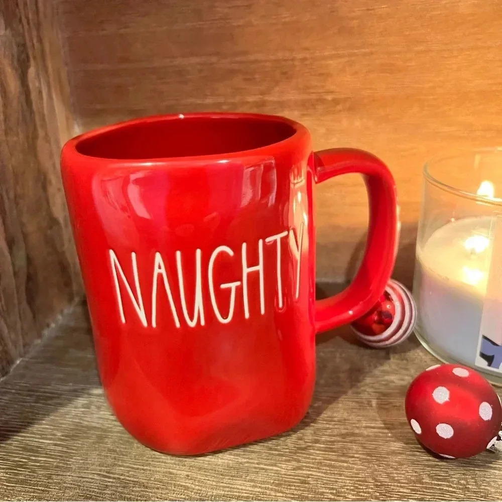 NEW RARE NAUGHTY/NICE - Double Sided Fun Red Rae Dunn Ceramic Coffee Mug/Cup ❤️ - Picture 7 of 10
